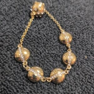 Gold Tone Beaded Bracelet w/ Rhinestone Accents | Chain | Fashion...